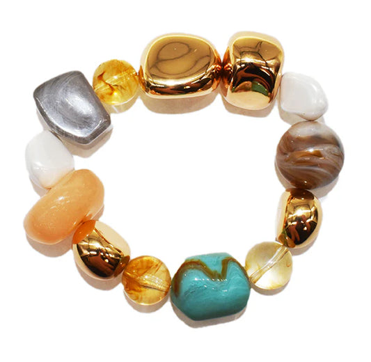 Semi-Precious Stone Glass Bracelet  - Gold and Turquoise