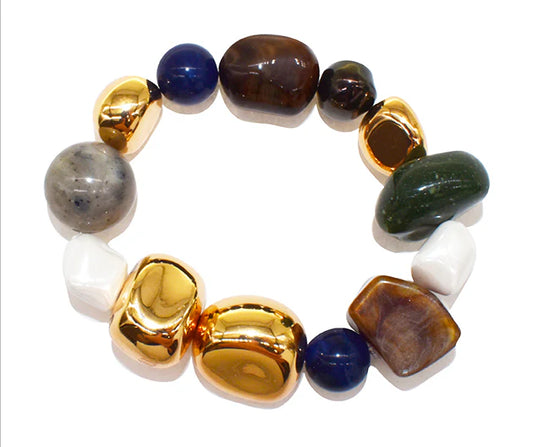 Semi-Precious Stone Glass Bracelet  - Gold Brown Green