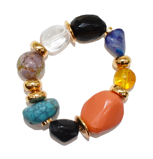 Semi-Precious Stone Glass Bracelet - Multi-coloured