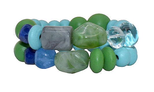Semi-Precious Stone Glass Double Bracelet - Blue and Green