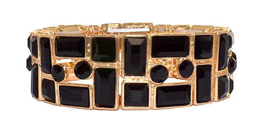 Black Geometric Shapes Bracelet-Gold