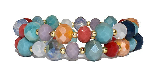 Crystal Beaded Double Strand Bracelet - Coral Navy Turquoise Aqua