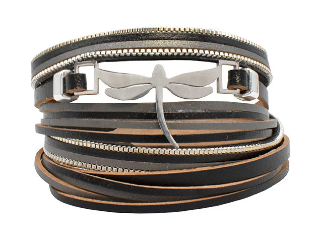 Dragonfly Multi Wrap Magnetic Bracelet-Black