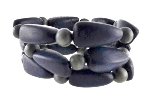 Blue and Green Wood Beaded Bracelet