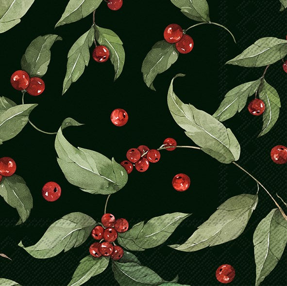 Leander Red Berries with Leaves Paper Napkins