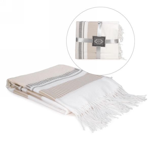 Beige and Taupe Throw with Fringe