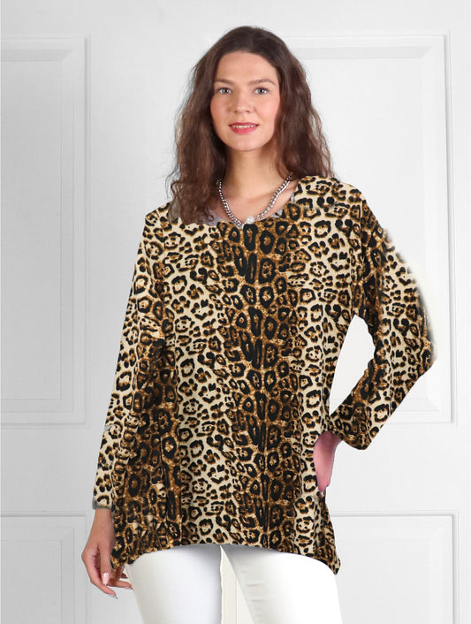 Brown and Beige Print Top