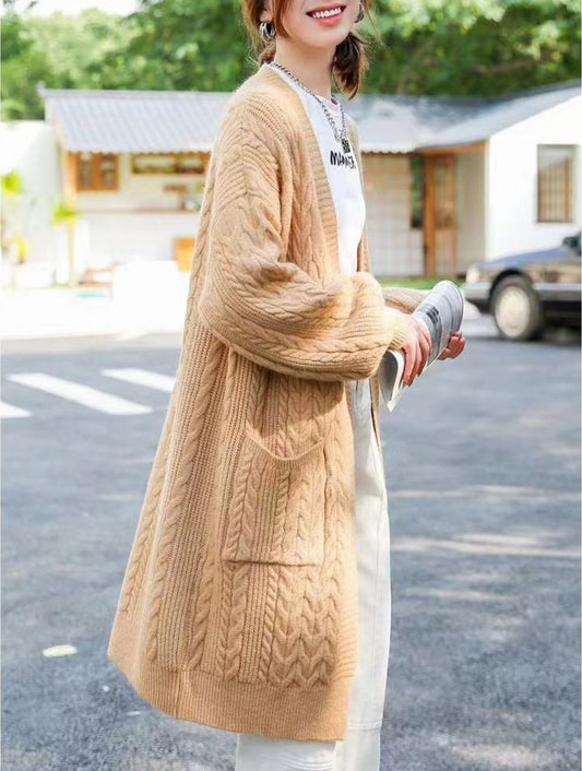 Camel Knitted Cardigan with Pockets