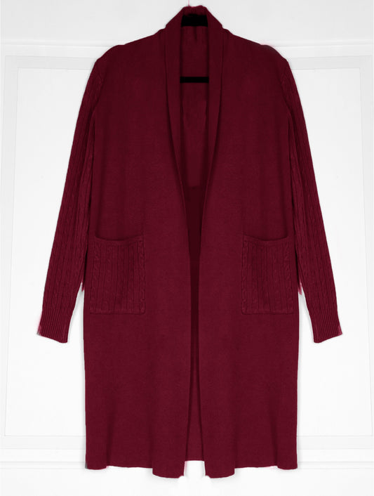 Knit Cardigan with Pockets - Burgundy