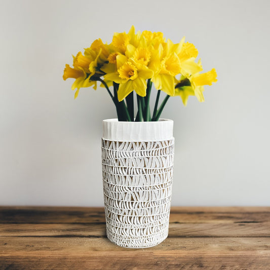 Natural and White Textured Vase 12"