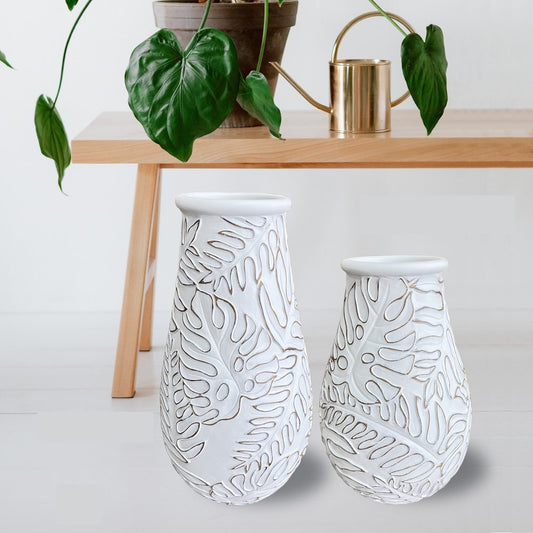 White and Natural Leaf Vase (2 Sizes) **Store Pickup Only**
