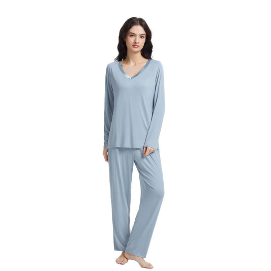 Bamboo Long Sleeve V Neck PJ Set Celestial