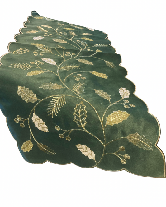 Green with Holly Scroll Table Runner