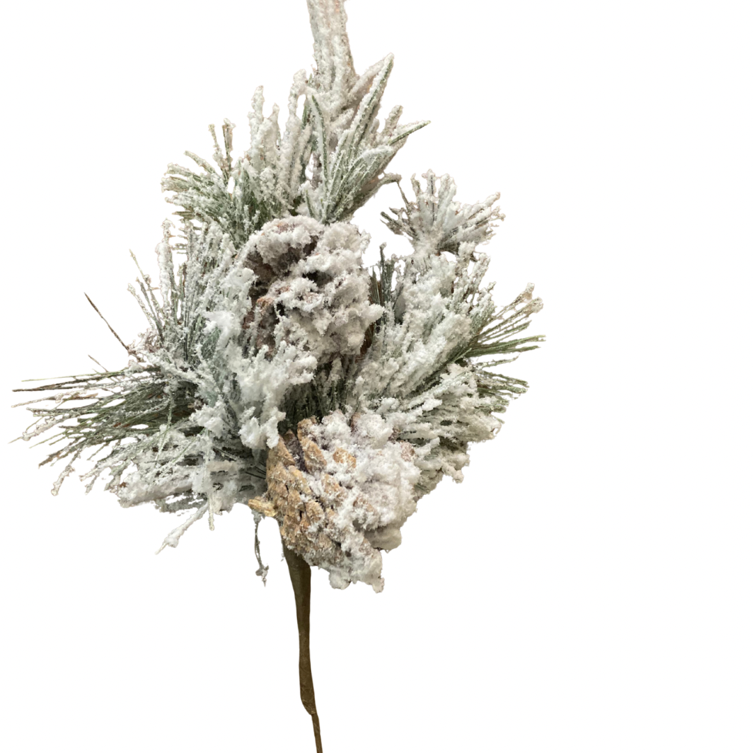Snowy Pine Pick with Cones
