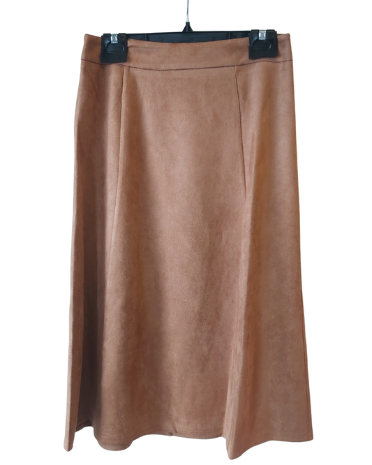 Faux Suede Midi Skirt - Brown
