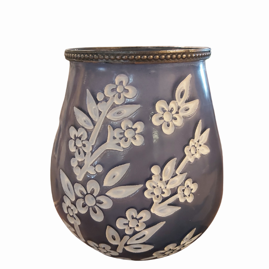 Navy with White Flowers Vase - Joshua & Company