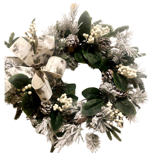 Wreath with White Berries and Birch Ribbon *Pick Up Only *