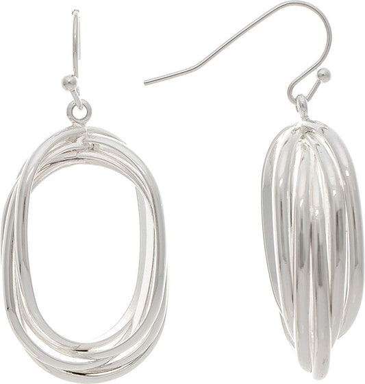 Silver Twisted Stacked Ovals Earring Earrings