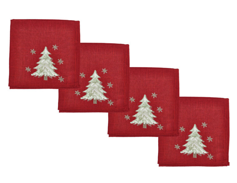 Red Cloth Napkin with Tree s/4