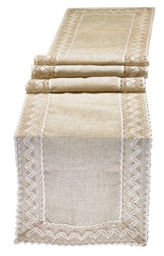 Natural Table Runner with Lace Border