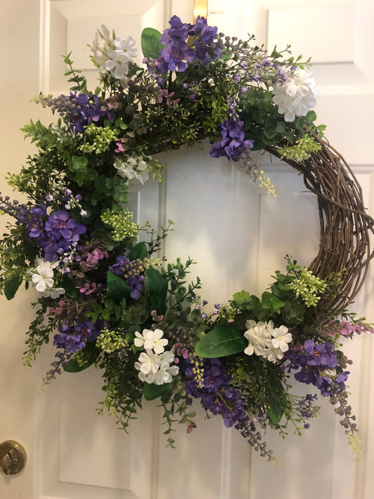 Spring Wreath with Purple Astible *Pick Up Only