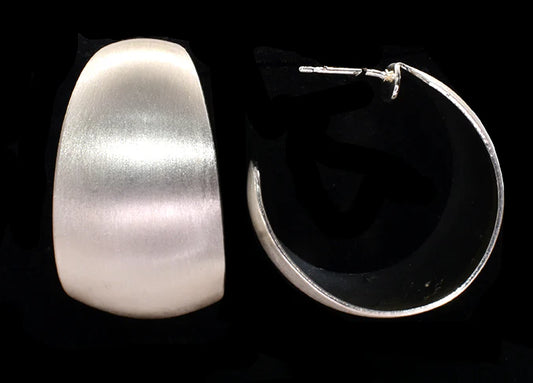 Wide Flat Matt Hoop Earring - Silver