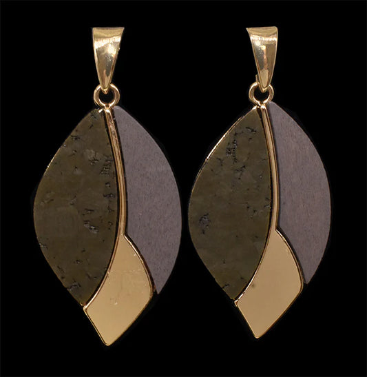 Wooden Leaf Dangling Earrings-Brown