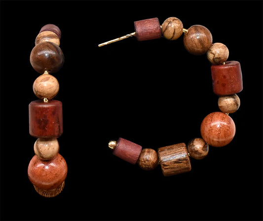 Wooden Geometric Hoop Earrings