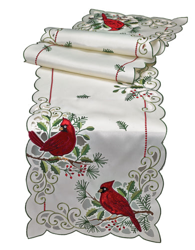 Cardinal Cutwork Table Runner