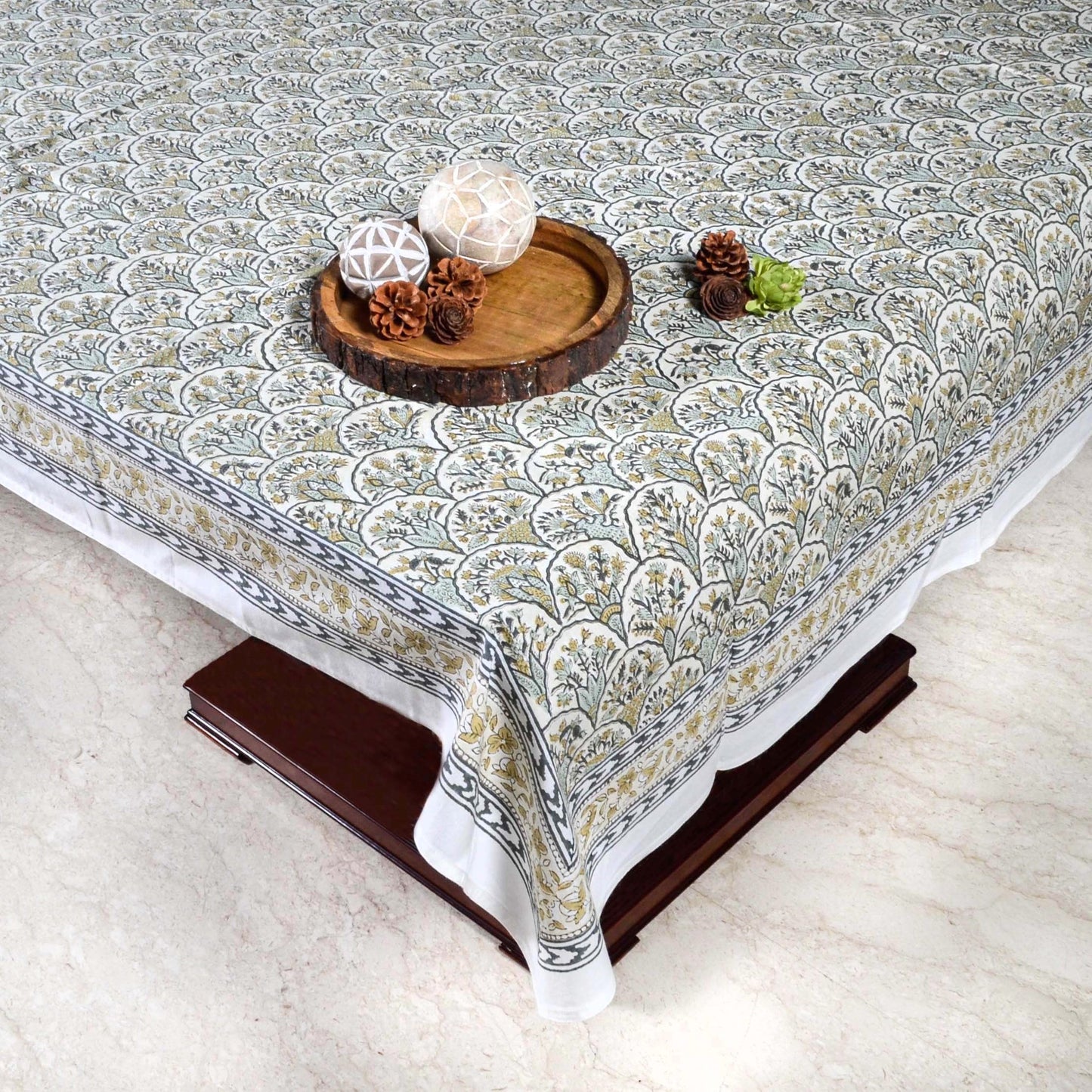Earthy Block Print Tablecloth (90"x60")