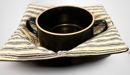 Black Ticking Soup Bowl with Bowl Cozy