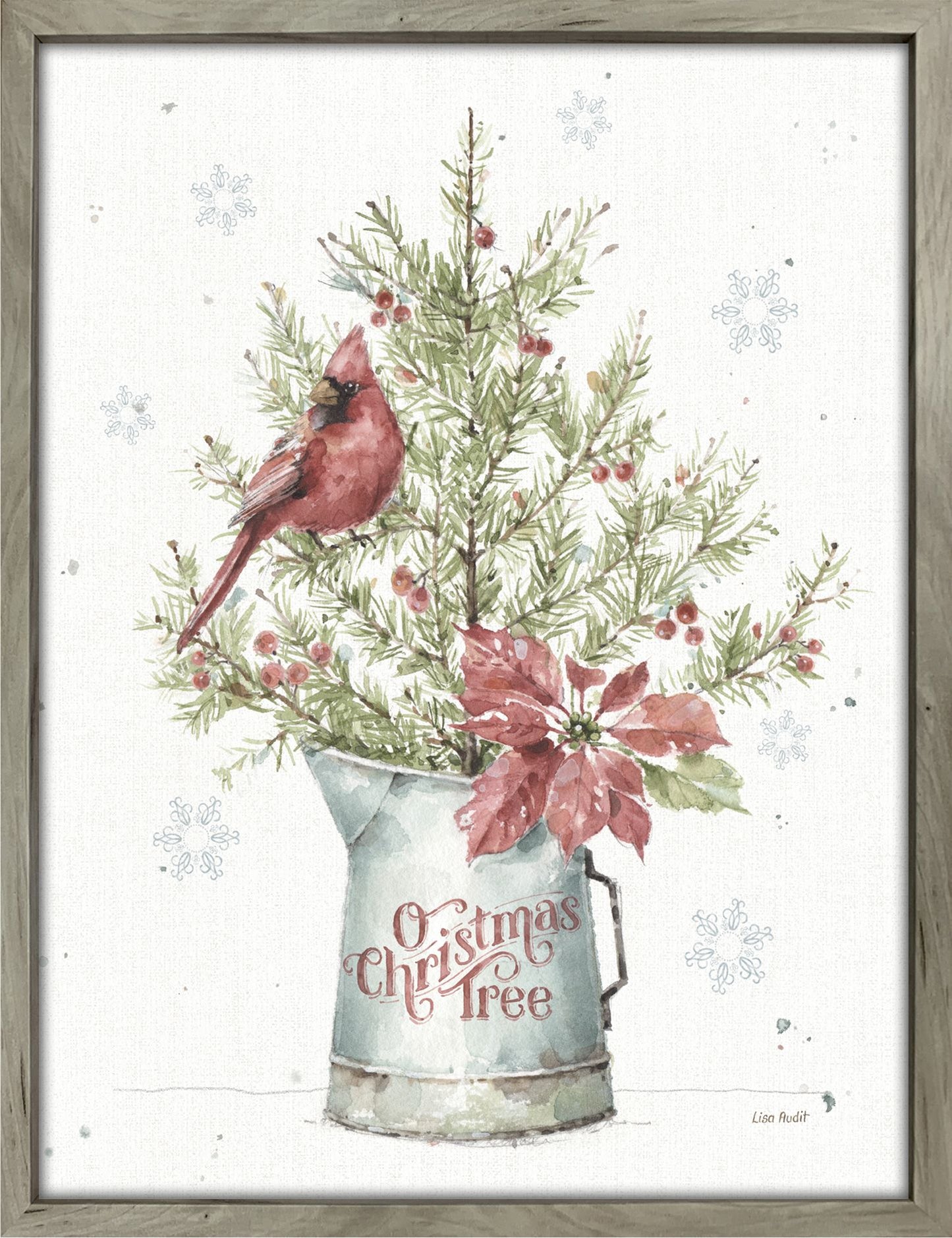 Cardinal in Tree - Poinsettia 18" x 24" **Store PIckup Only**