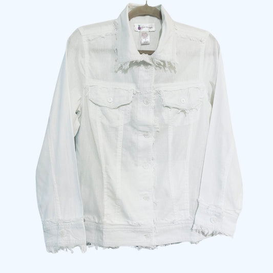 White Cotton and Linen Jacket with Delicate Fringe