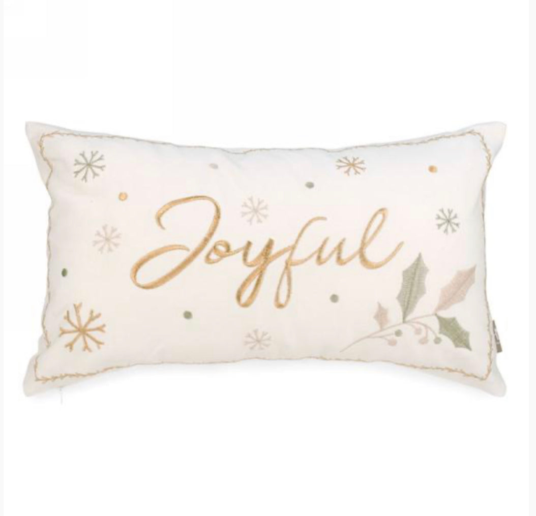 Joyful Cushion White and Gold 12” x 20”