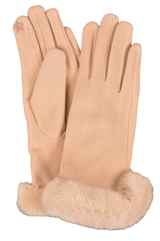Beige Faux Fur Trimmed Gloves