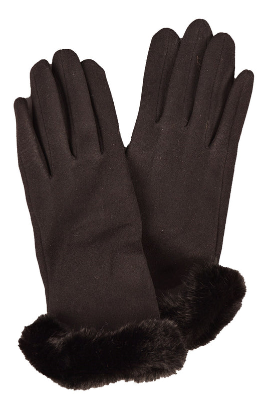 Black Faux Fur Trimmed Gloves