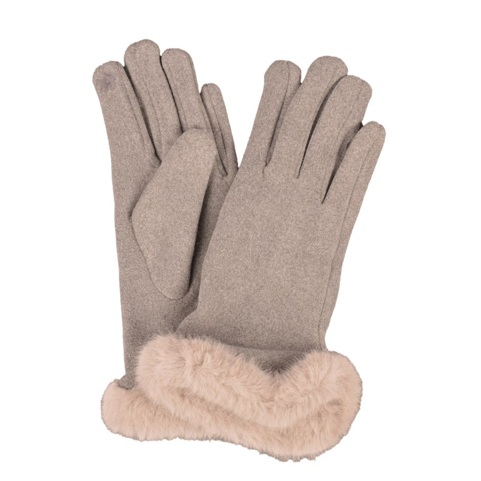 Grey Faux Fur Trimmed Gloves