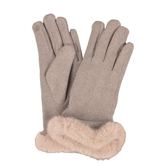 Grey Faux Fur Trimmed Gloves