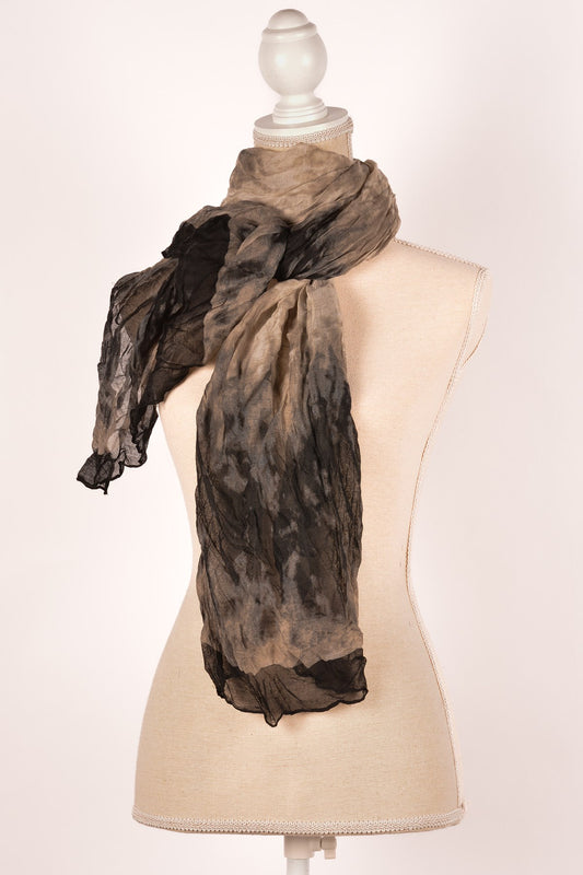 Black Crinkle Stripe Scarf