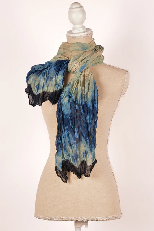 Blue Crinkle Stripe Scarf