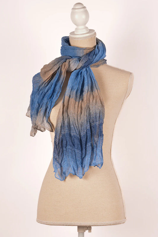 Blue Grey Crinkle Stripe Scarf