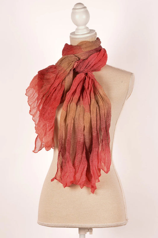 Red with Taupe Crinkle Scarf