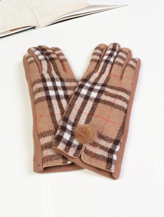 Beige Plaid Gloves