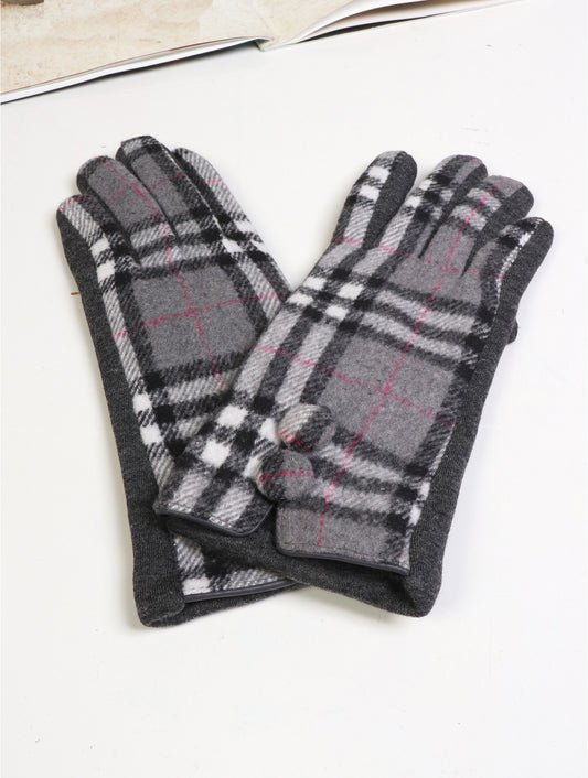 Grey Plaid Gloves