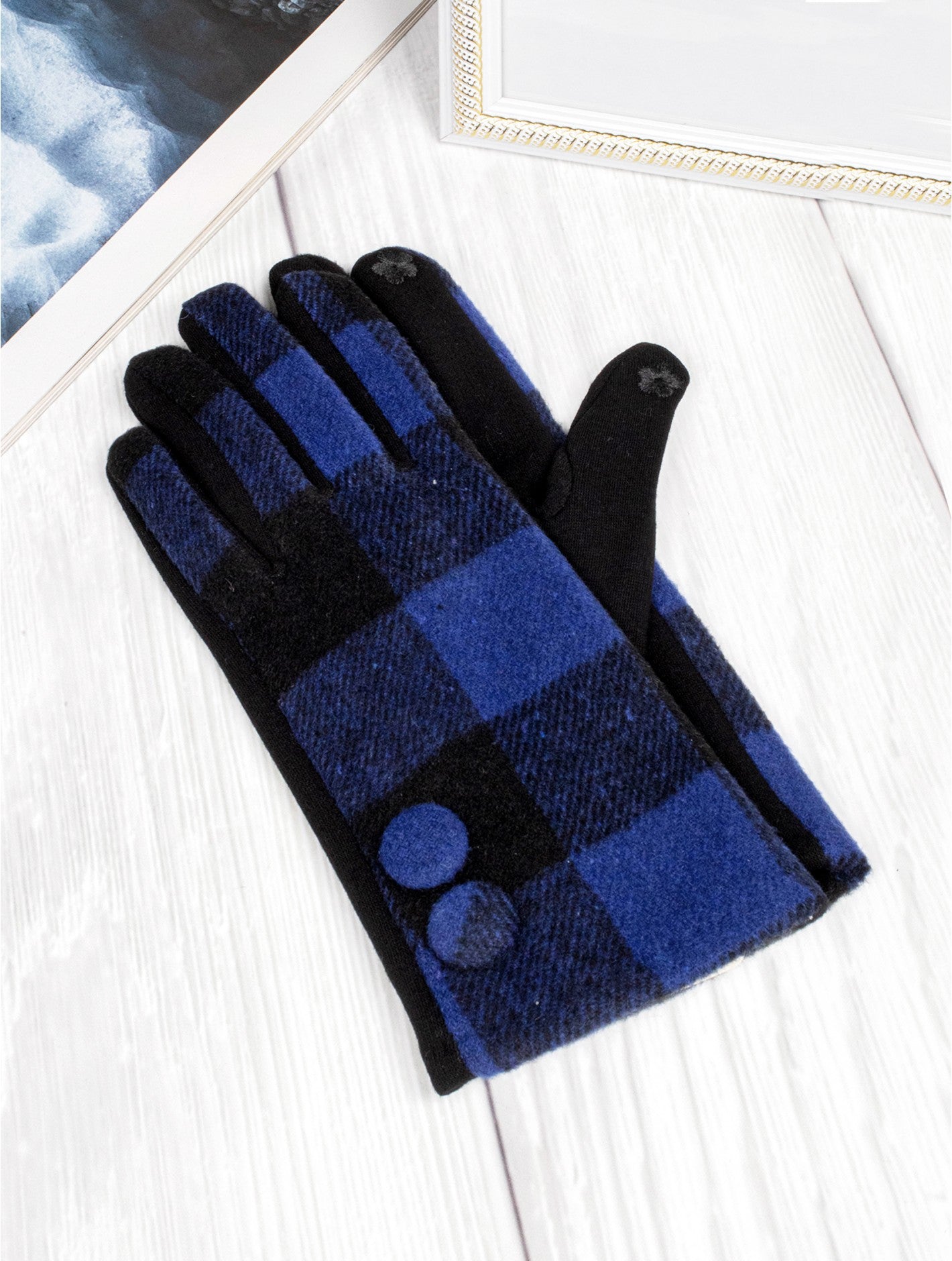 Blue and Black Buffalo Plaid Gloves
