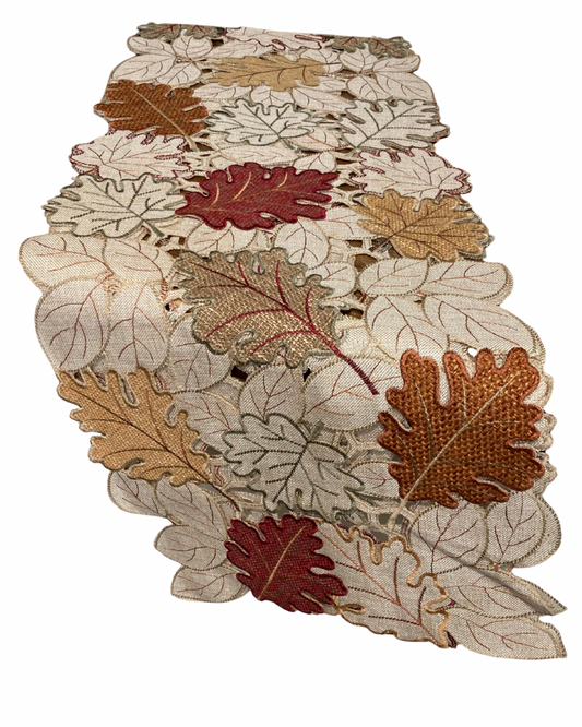 Multi Leaves Cutwork Embroidered Table Runner