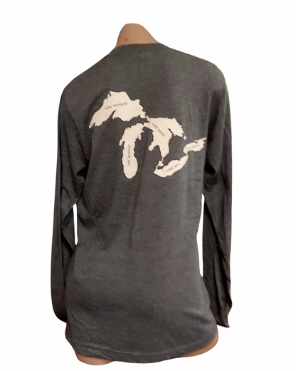 Port Stanley Great Lakes Long Sleeve T-Shirt- Heathered Charcoal