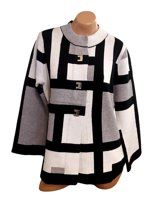 3 Button Black and White Cardi