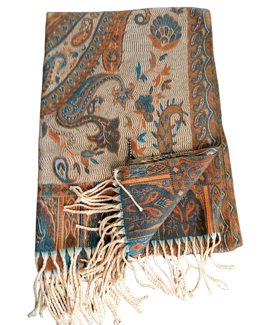 Paisley Blanket Scarf - Orange and Teal