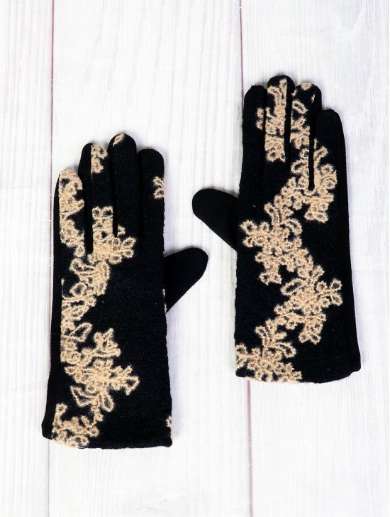 Beige Embroidered Gloves